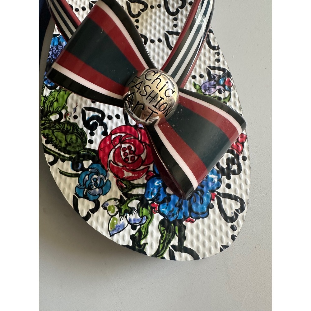 Brighton Entice Floral Heart Striped Bow Flip Flop Sandals Womens 10 - Picture 2 of 5